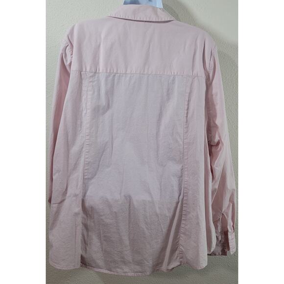 Lane Bryant Pink Button Up Collar Top 22 Lightweight Soft Stretchy Rounded Hem - Picture 3 of 5